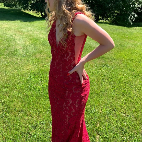 Chester & Felicity Red Sparkly Mermaid Prom Dress - Picture 1 of 8